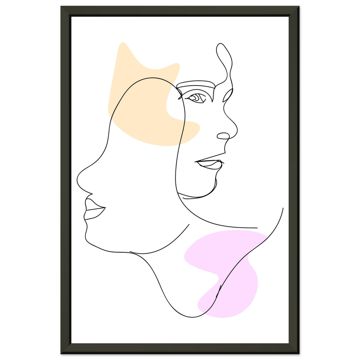 Mirrored Elegance - Artistic Line Faces in Gentle Tones - 30x45 cm 12x18″ - Metal Framed Posters