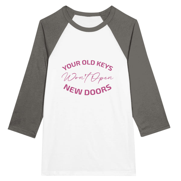 New Beginnings - Unisex 3/4 Sleeve Raglan T-Shirt - White and Asphalt -