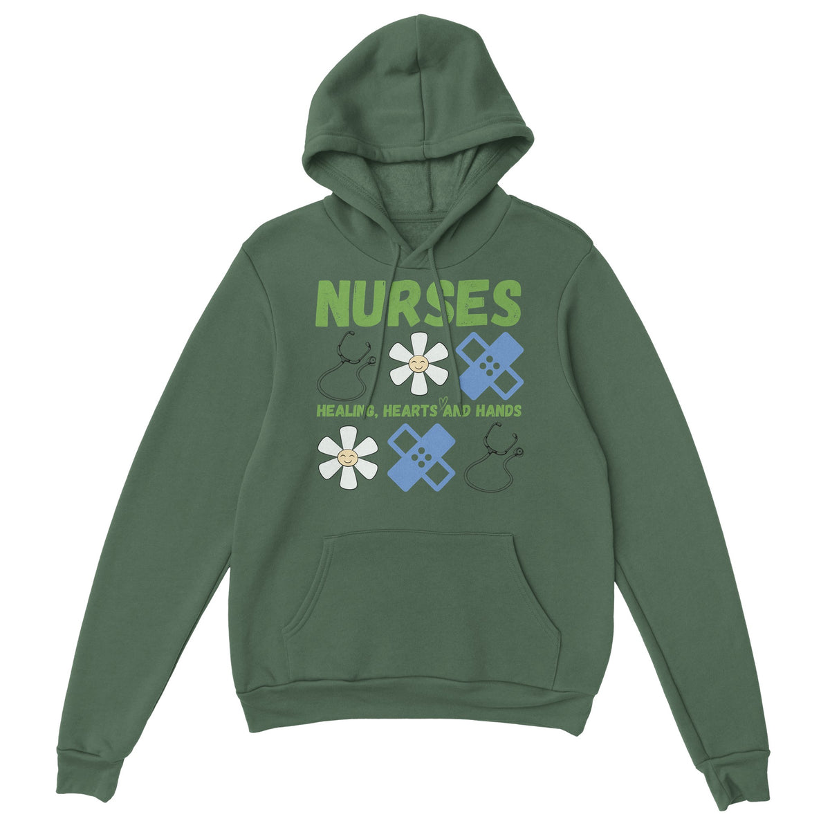 Honoring Nurses - Healing Hearts & Hands Hoodie - Military Green - Hoodies