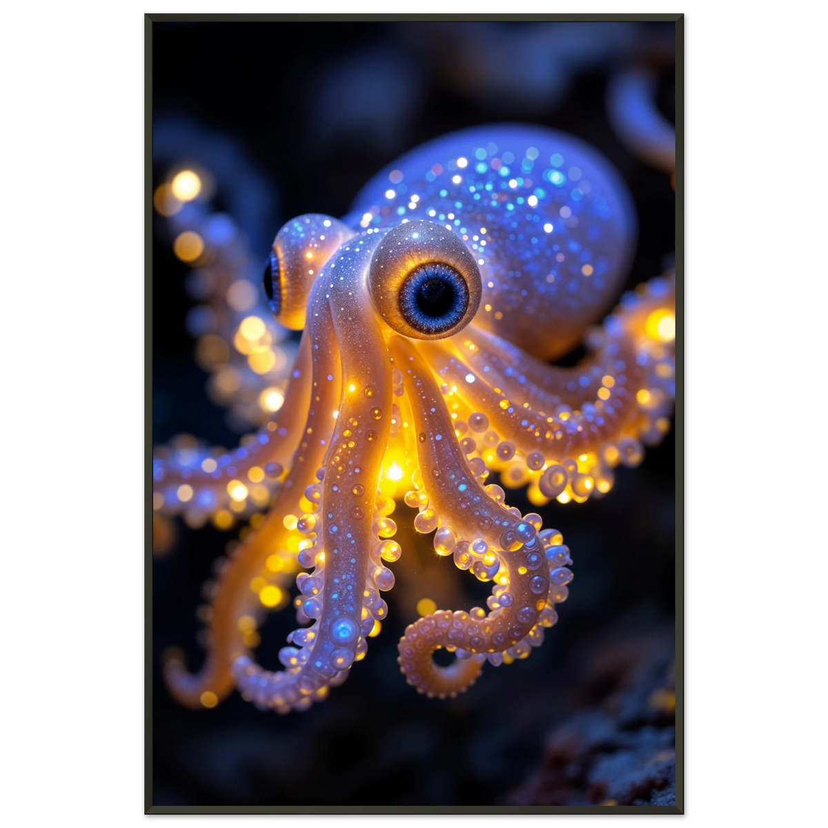 Glowing Octopus Framed Poster – Gift for Ocean Lovers - - Metal Framed Posters