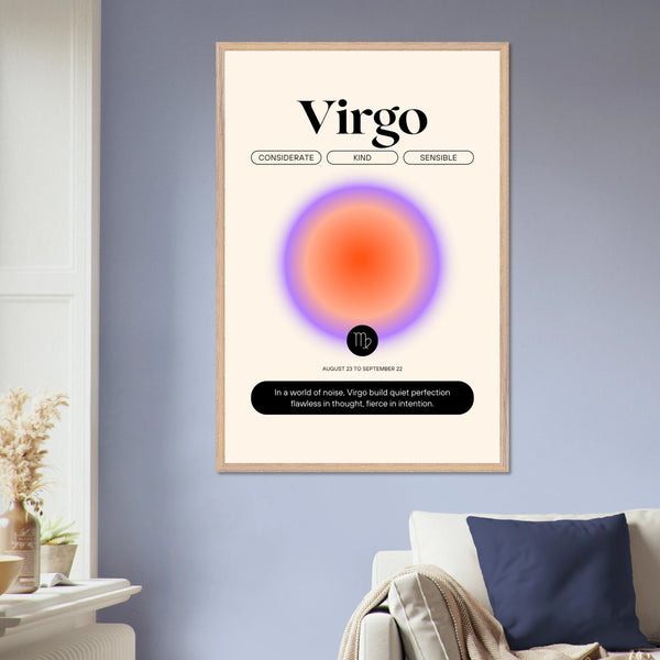 Zodiac Wall Art Framed Poster for Astrology Lovers - Wood frame Virgo - Wooden Framed Posters