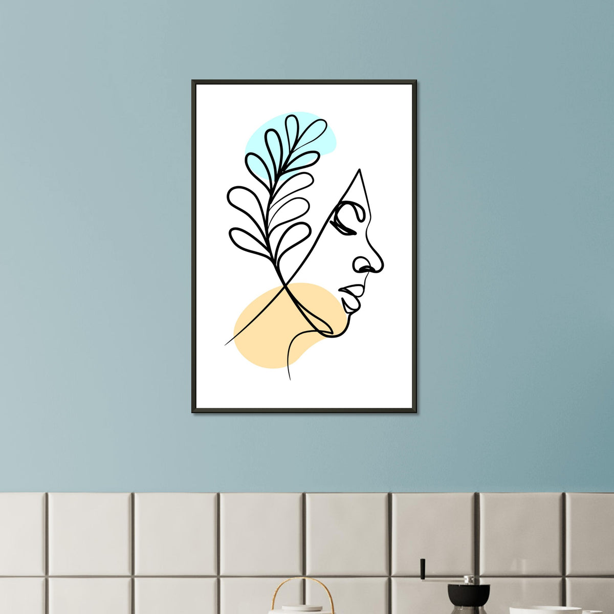 Nature's Grace - Line Art Portrait with Pastel Hues - - Metal Framed Posters