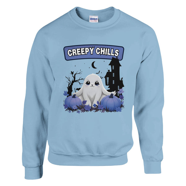 Adorable Haunts - Creepy Chills Ghost Sweatshirt - Light Blue - Sweatshirts