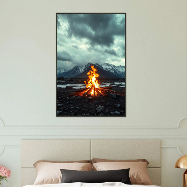 Campfire Mountain Poster Gift for Him - Default Title - Metal Framed Posters