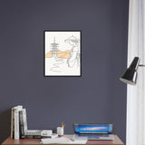 Serene Japanese Elegance - Framed Line Art - - Wooden Framed Posters