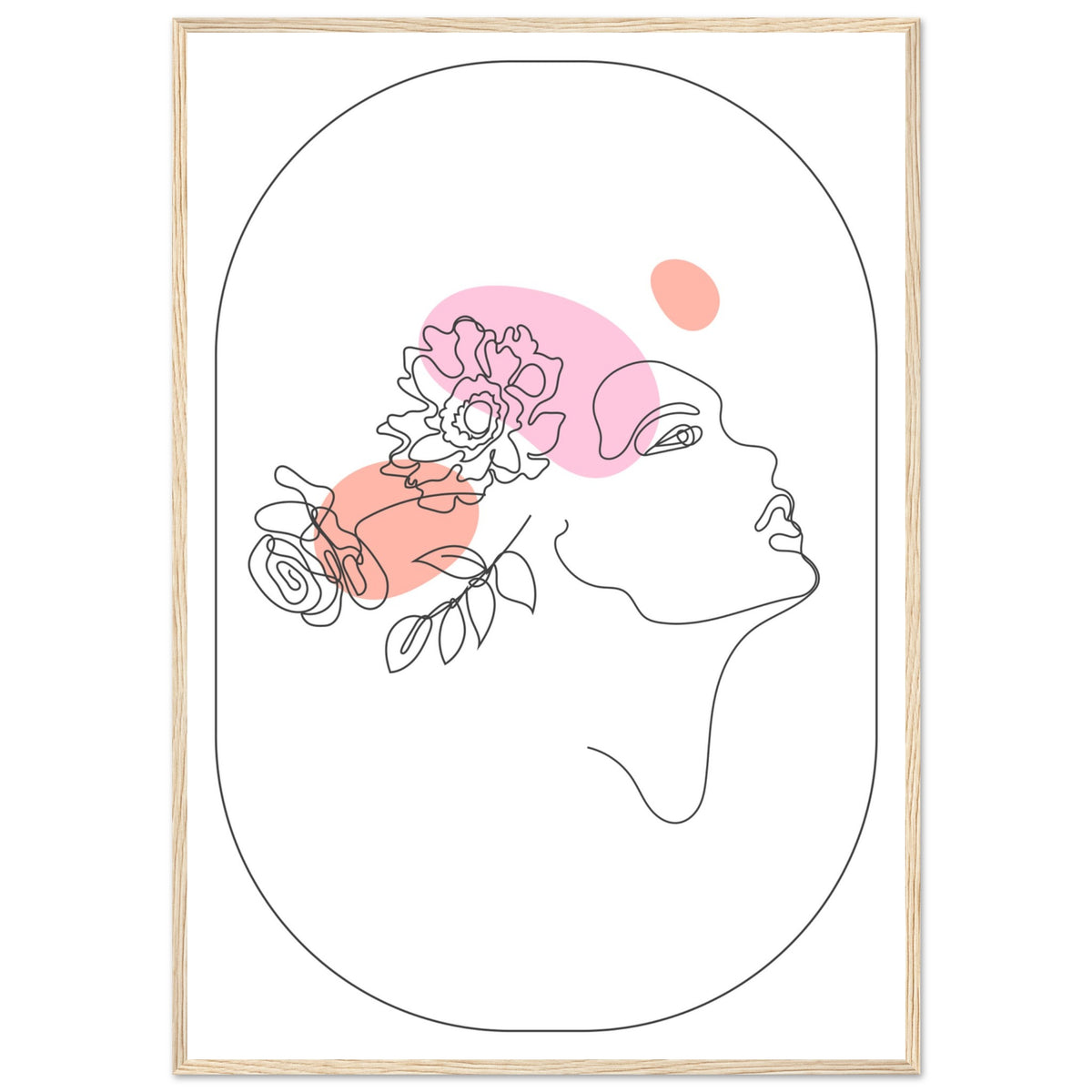 Ethereal Blossom Muse - Framed Line Art Poster - 70x100 cm 28x40″ Wood frame - Wooden Framed Posters