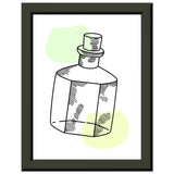 Vintage Charm - Line Art Bottle with Pastel Accents - 15x20 cm 6x8″ - Metal Framed Posters