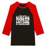 Caffeine & Sarcasm Raglan - For the Bold and Witty - Black and Red - T-shirts