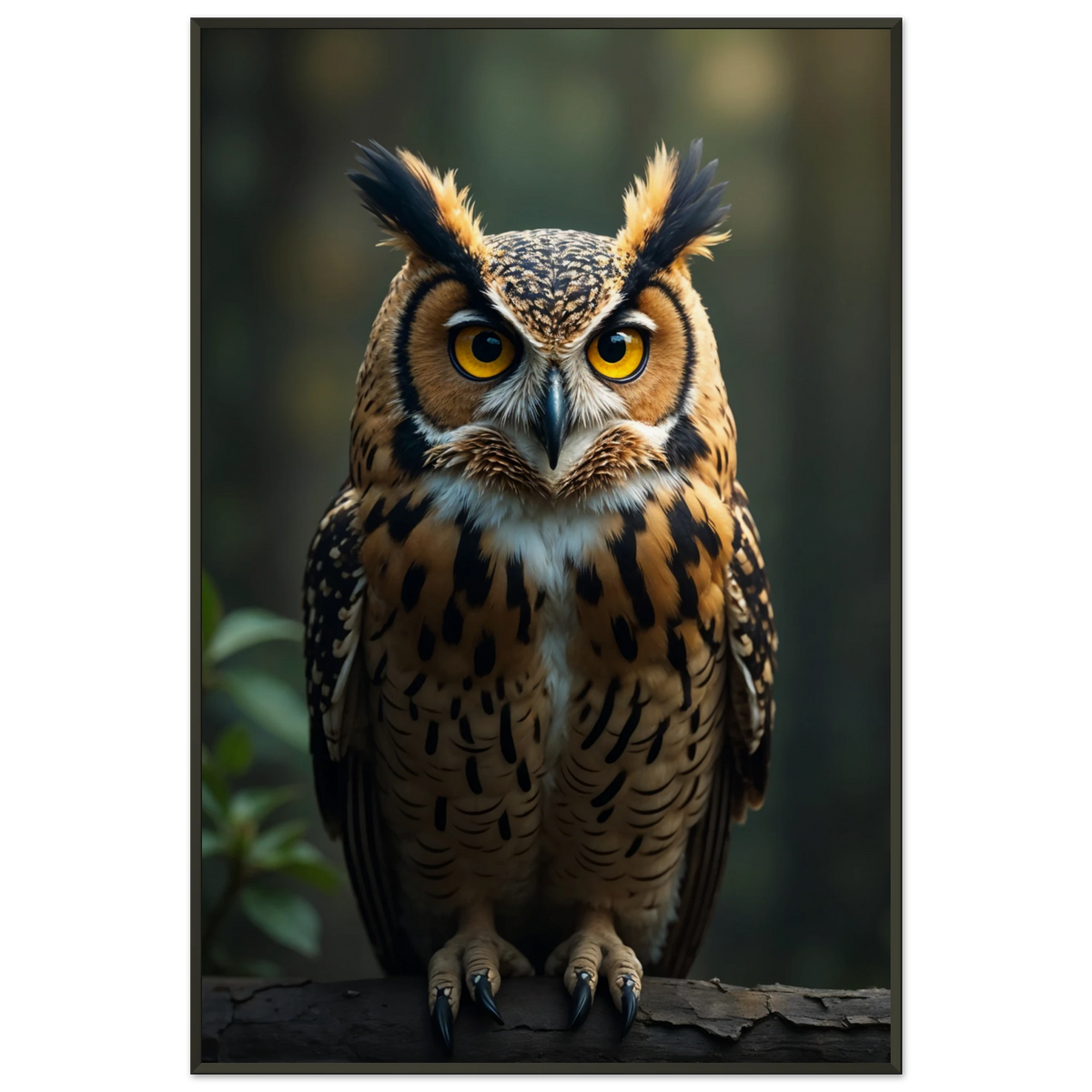 Golden Gaze - Owl Portrait Framed Poster - - Metal Framed Posters