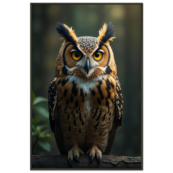 Golden Gaze - Owl Portrait Framed Poster - - Metal Framed Posters