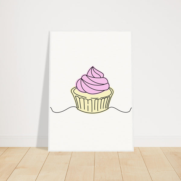 Cupcake Delight - Minimalist Pink Frosting Art - 70x100 cm 28x40″ White frame - Wooden Framed Posters