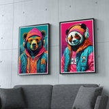 Hipster Beats - Bear & Panda - 24x36 - Framed Posters