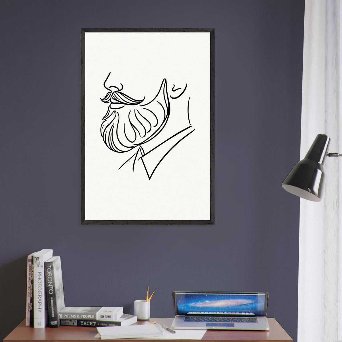 Beard and Bow - A Minimalist Tribute to Style - - Wooden Framed Posters