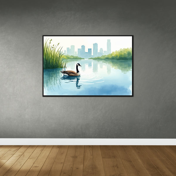 Goose on Tranquil Waters - 16x24 - Framed Posters