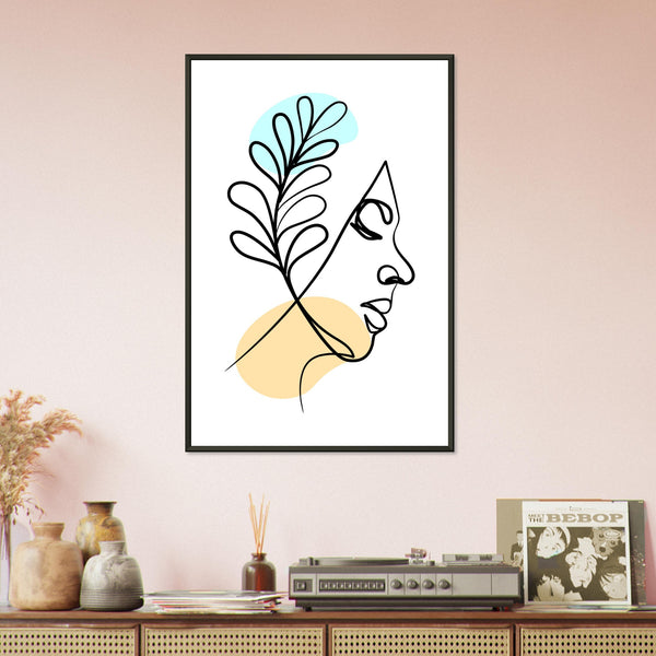 Nature's Grace - Line Art Portrait with Pastel Hues - - Metal Framed Posters