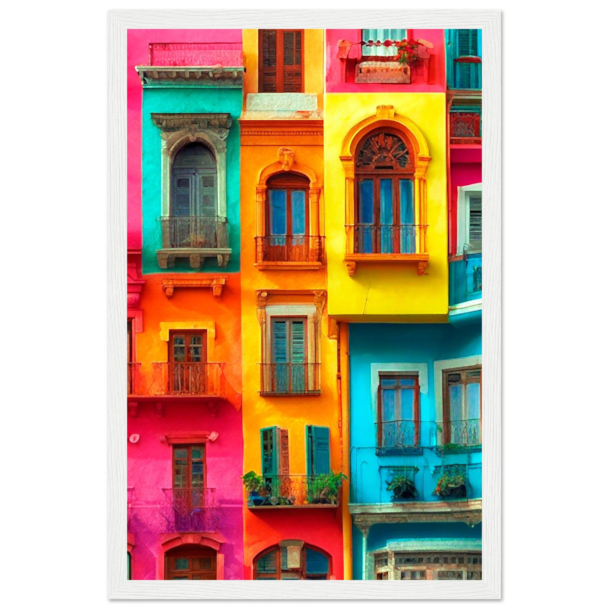 Vibrant Dreams - Colorful Cityscape Art - 28x43 cm XL (11x17″) White frame - Wooden Framed Poster