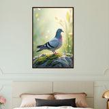 Peaceful Perch - Dove on Mossy Rock Print - 60x90 cm 24x36″ Dark wood frame - Wooden Framed Poster