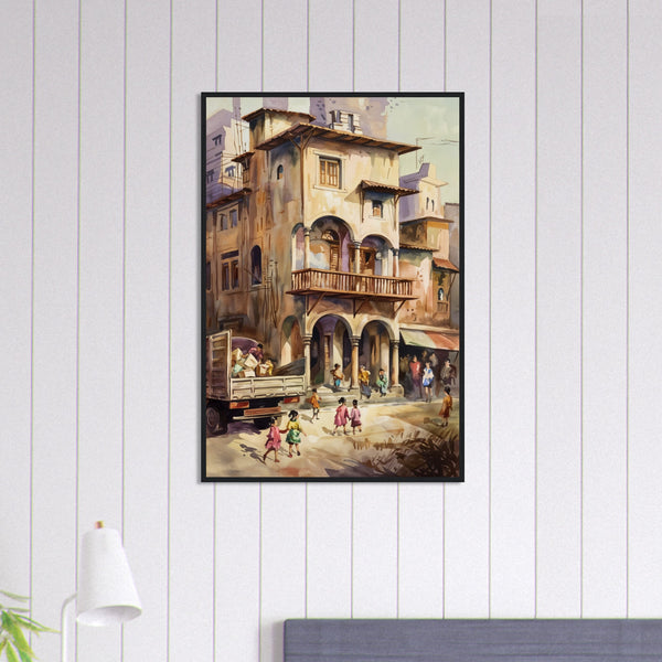 Urban Tapestry - Architectural Watercolor Print - Black frame 60x90 cm 24x36″ - Wooden Framed Posters