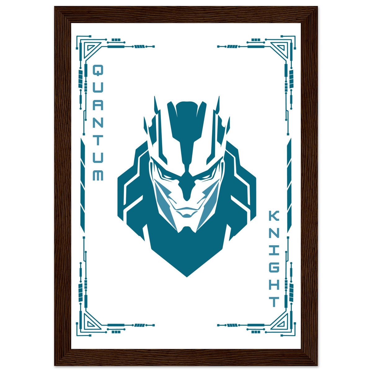 Transform Your Space - "Proton, Neural, Quantum Knights" Poster Set - A4 21x29.7 cm 8x12″ Dark wood frame Quantum Knight - Wooden Framed Posters