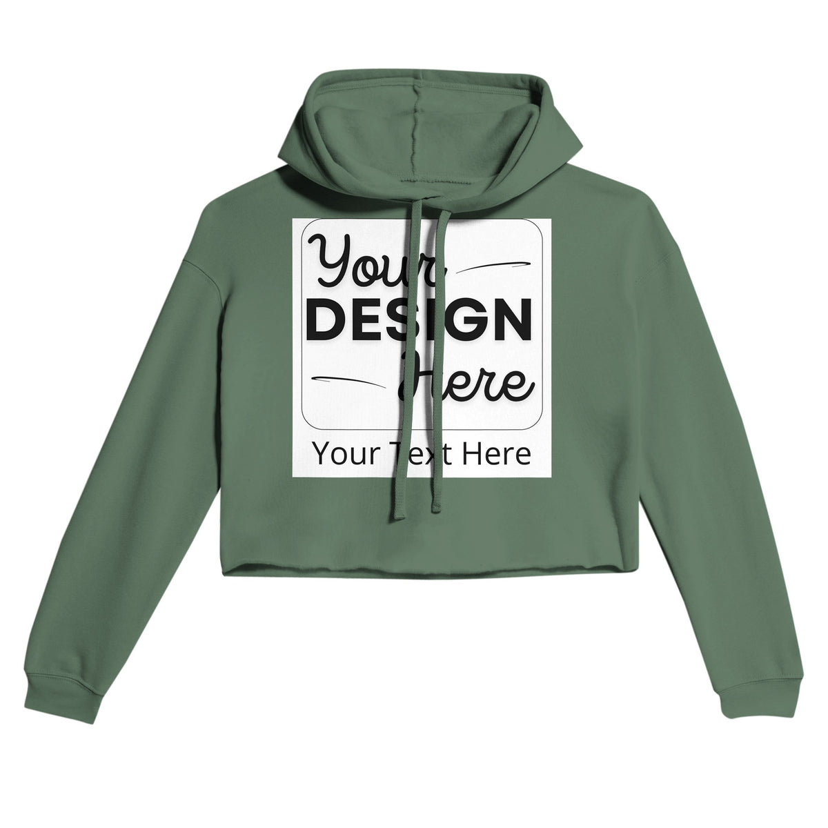 Ultimate Style - Women's Raw Hem Customizable Cropped Hoodie - Military Green L - Print Material