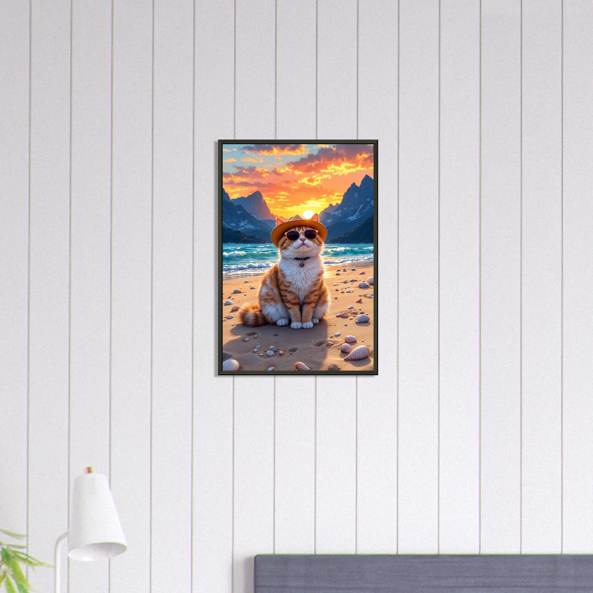 Sunset Serenity - Coastal Cat Framed Poster - 40x60 cm 16x24″ - Metal Framed Posters