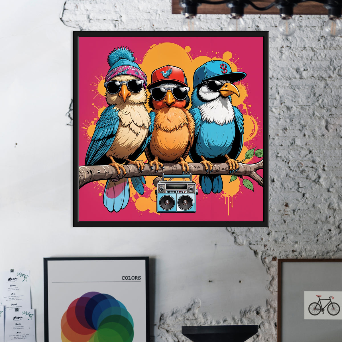 Hip Hop Birds on a Branch - 12x12 - Framed Posters