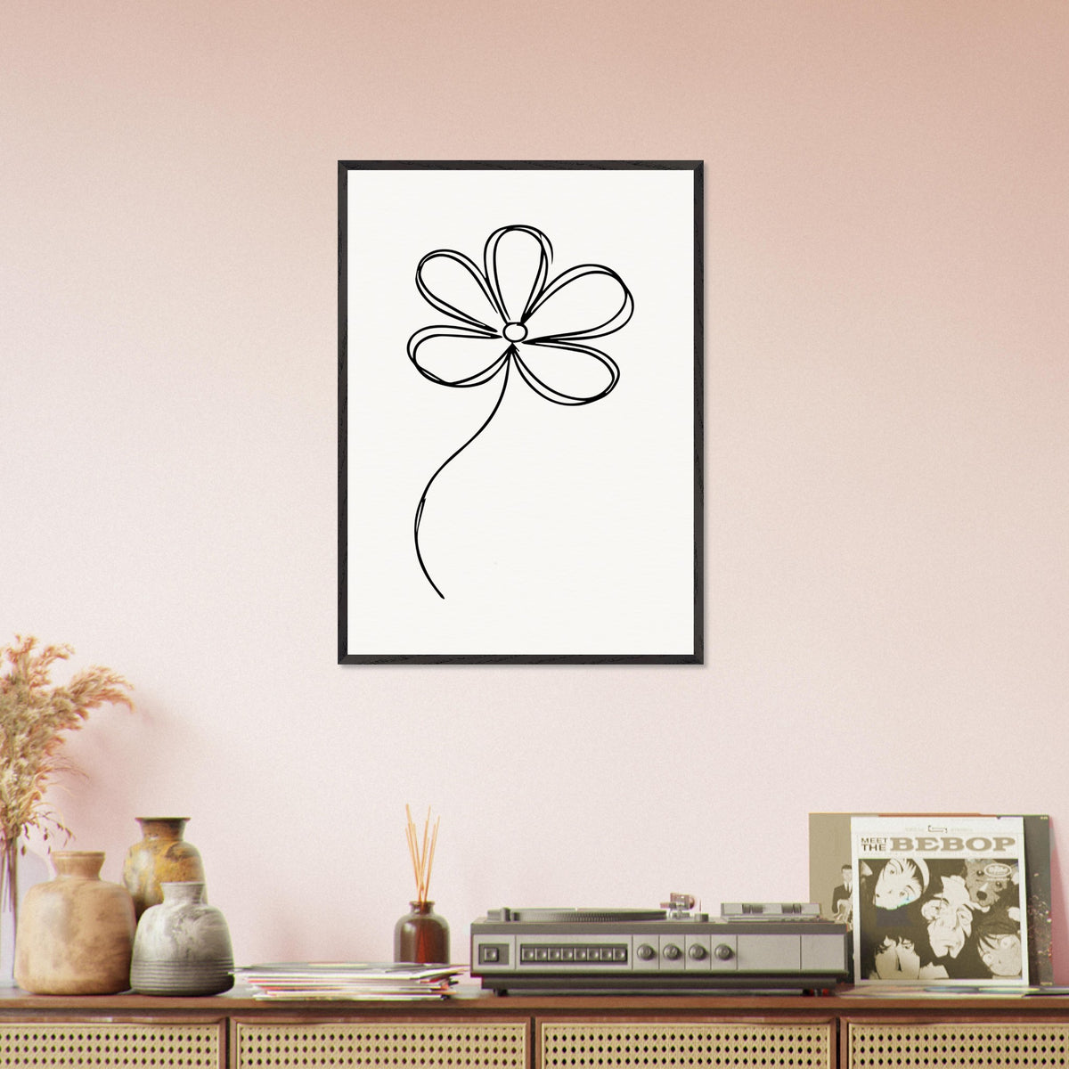 Simplicity in Bloom - Vintage-Inspired Floral Art - 50x70 cm 20x28″ Black frame - Wooden Framed Posters