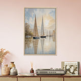 Tranquil Reflections - Sailboats in Sunlit Waters - - Framed Canvas