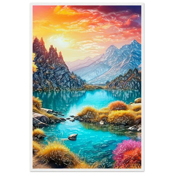 Mountain Serenity - Tranquil Landscape Art - 60x90 cm 24x36″ White frame - Wooden Framed Poster