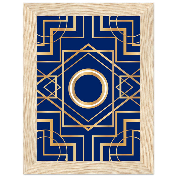 Art Deco Elegance - Blue & Gold Geometric Framed Print - 13x18 cm 5x7″ Wood frame - Wooden Framed Posters