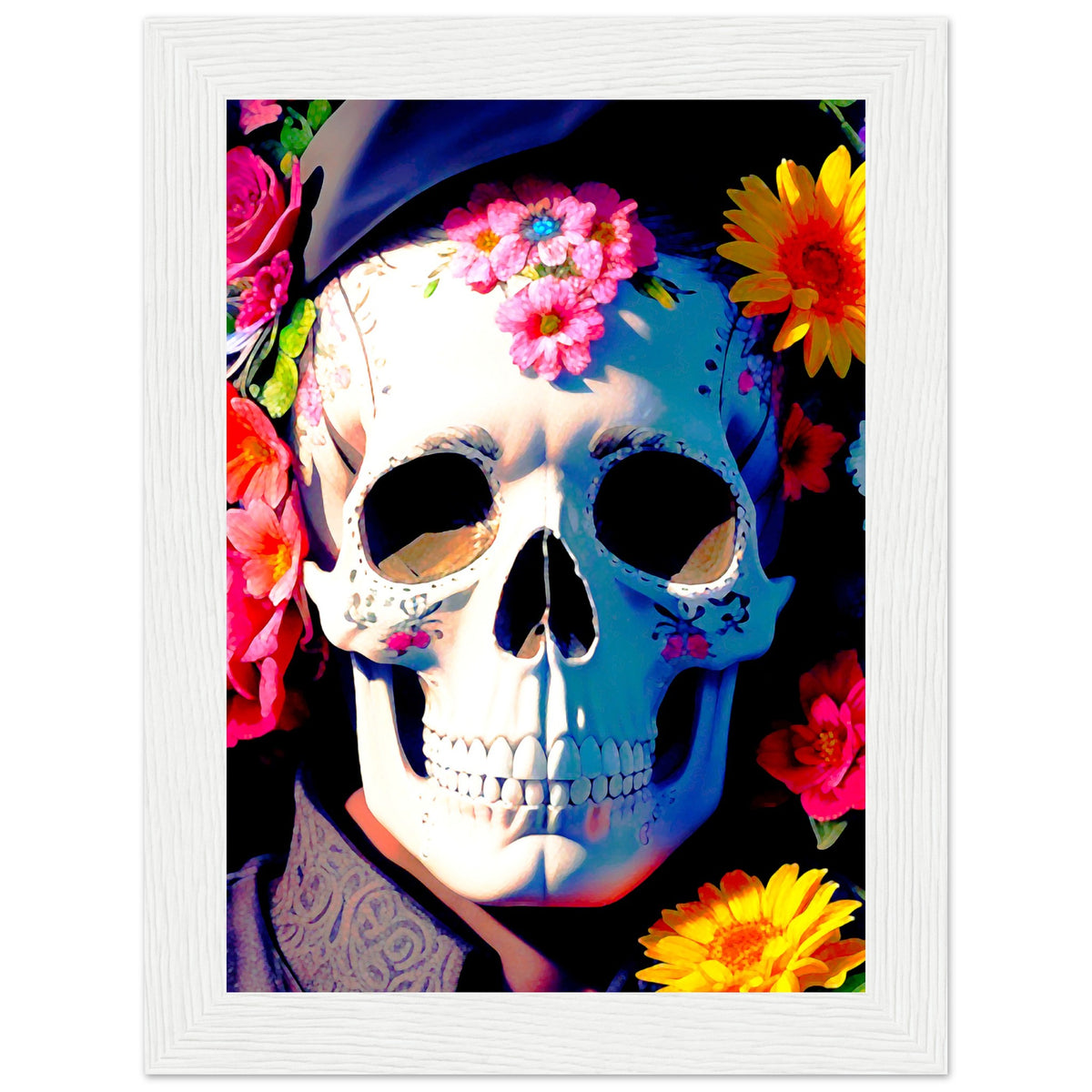 Mystical Bloom - Premium Floral Skull Poster - 13x18 cm 5x7″ White frame - Wooden Framed Posters