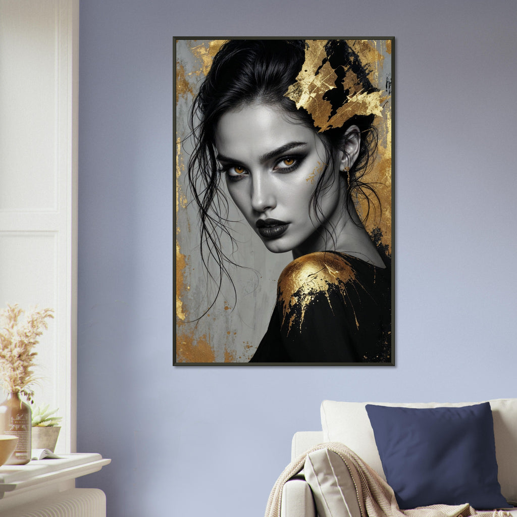 Fierce Allure - Shades of Gold and Shadow - 60x90 cm 24x36″ - Framed Posters