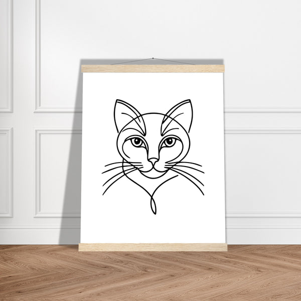 Cat's Gaze - Contemporary Line Art Poster - 40x50 cm 16x20″ Natural wood wall hanger - Posters With Hanger