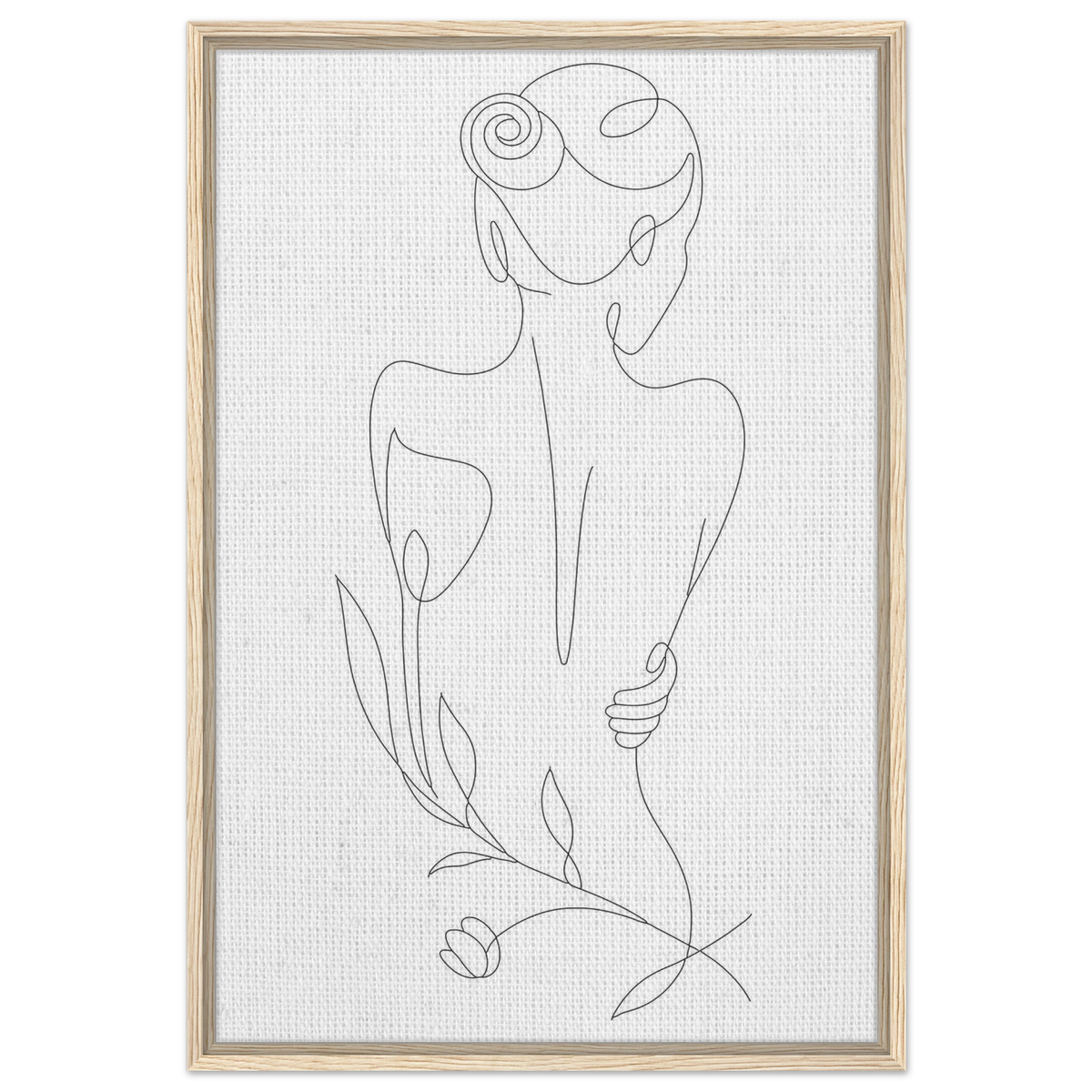 Botanical Grace – Line Art Woman Framed Canvas - - Canvas