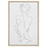 Botanical Grace – Line Art Woman Framed Canvas - - Canvas