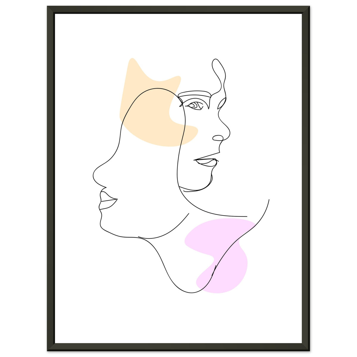 Mirrored Elegance - Artistic Line Faces in Gentle Tones - 45x60 cm 18x24″ - Metal Framed Posters