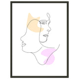 Mirrored Elegance - Artistic Line Faces in Gentle Tones - 45x60 cm 18x24″ - Metal Framed Posters