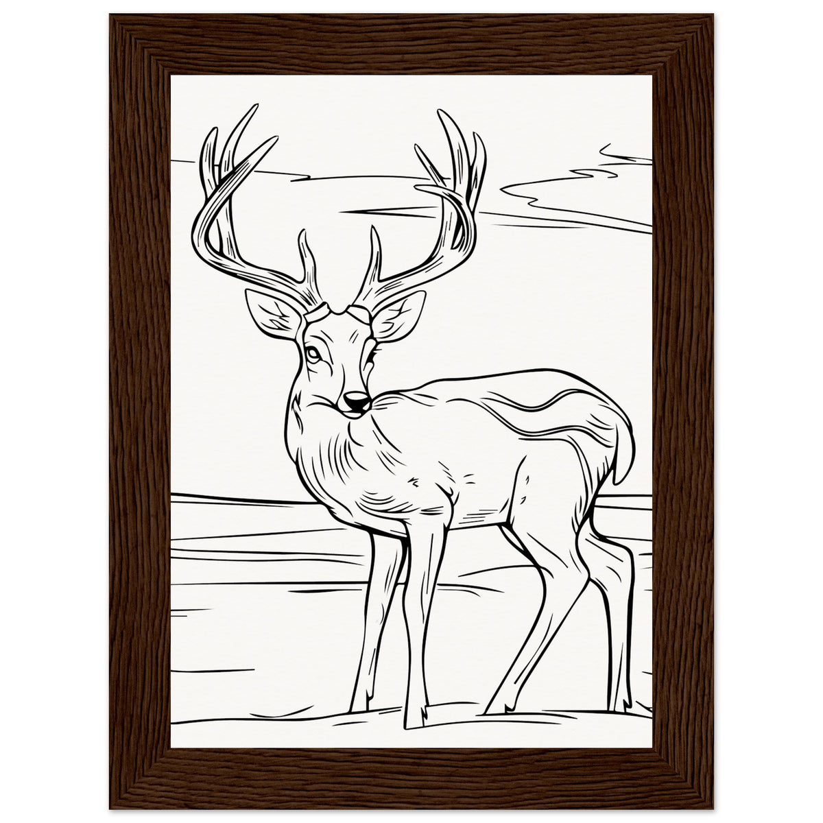 Elegance in Nature - Deer in Line - 13x18 cm 5x7″ Dark wood frame - Wooden Framed Posters