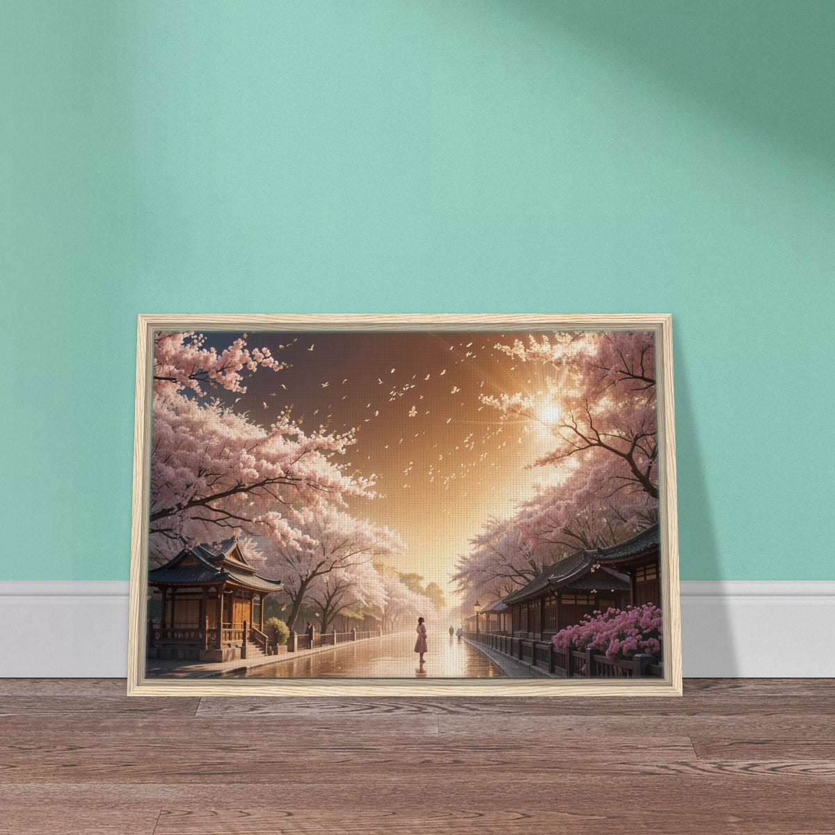 Golden Hour - Cherry Blossoms and Sunrise Canvas - - Framed Canvas