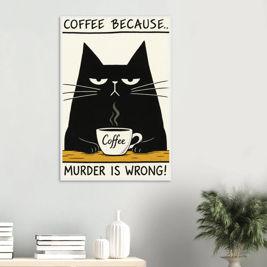 Funny Cat Coffee Quote - - Wooden Framed Posters