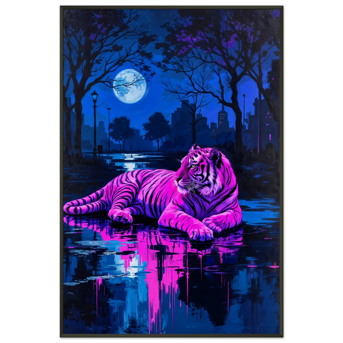 Neon Tiger Night - Urban Fantasy Framed Poster - - Metal Framed Posters