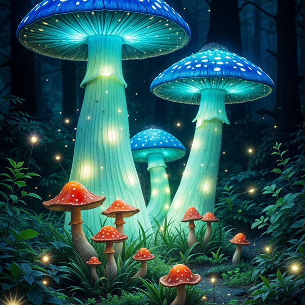 Mystical Mushrooms in Moonlight - 24x36 - Framed Posters