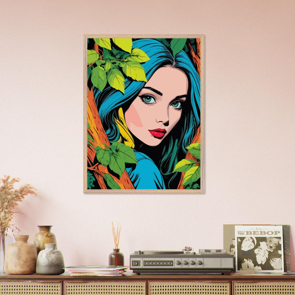 Premium Nature's Elegance - The Blue-Haired Muse - 60x80 cm 24x32″ Wood frame - Wooden Framed Posters