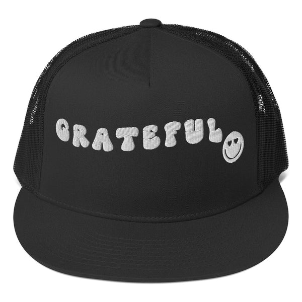 Grateful Vibes - Smiley Face Trucker Cap - Black -