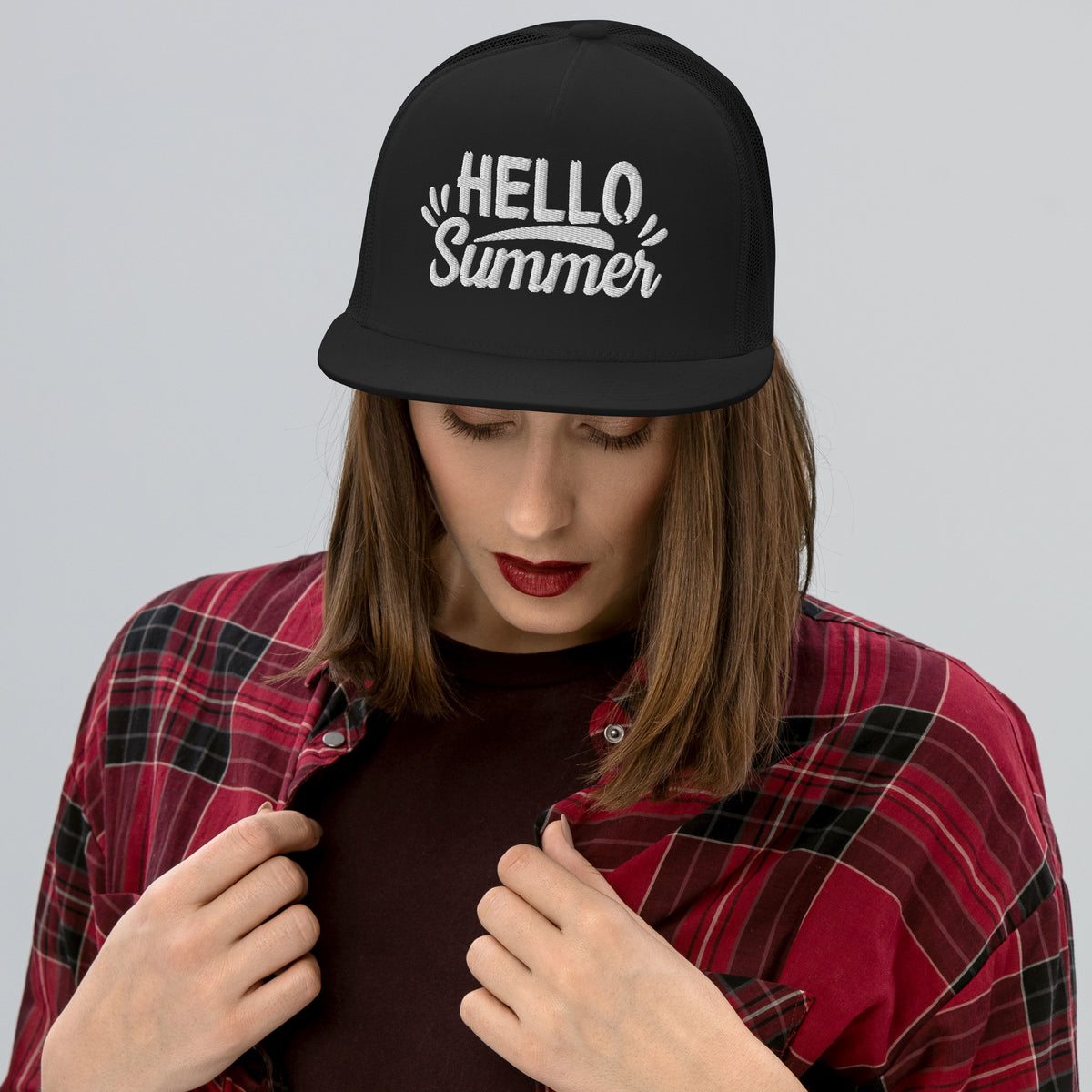 Hello Summer - Embroidered Trucker Cap - -