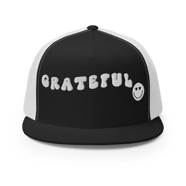 Grateful Vibes - Smiley Face Trucker Cap - -