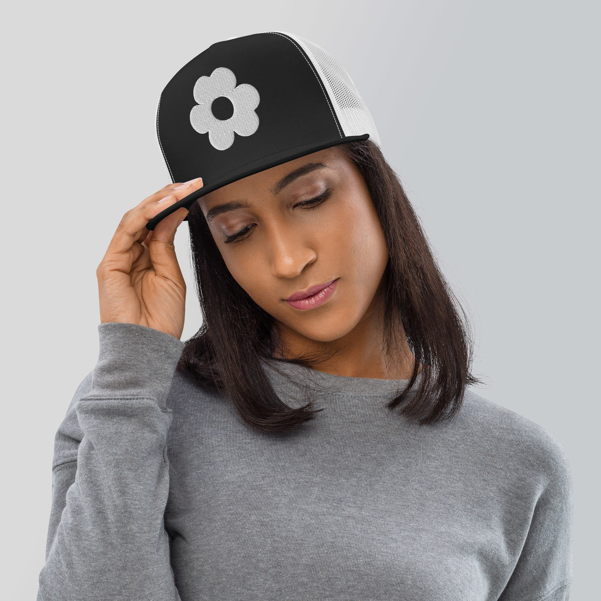 Blooming Memories - Floral Trucker Cap - Black White - Caps