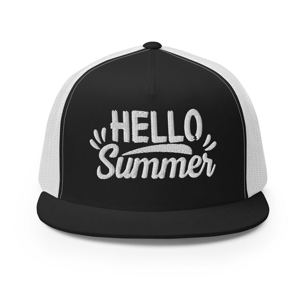 Hello Summer - Embroidered Trucker Cap - Black White -