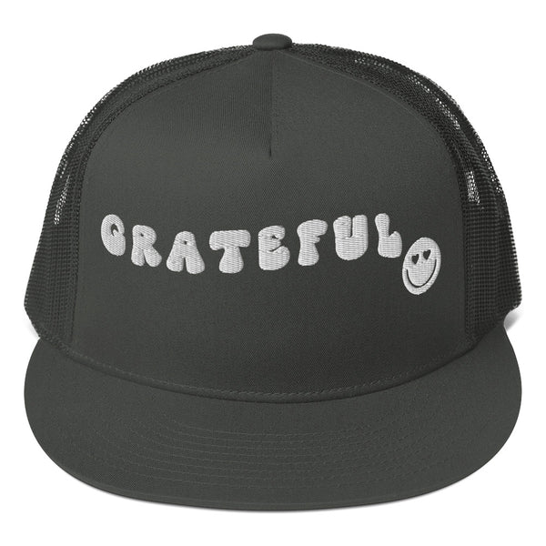 Grateful Vibes - Smiley Face Trucker Cap - Charcoal -