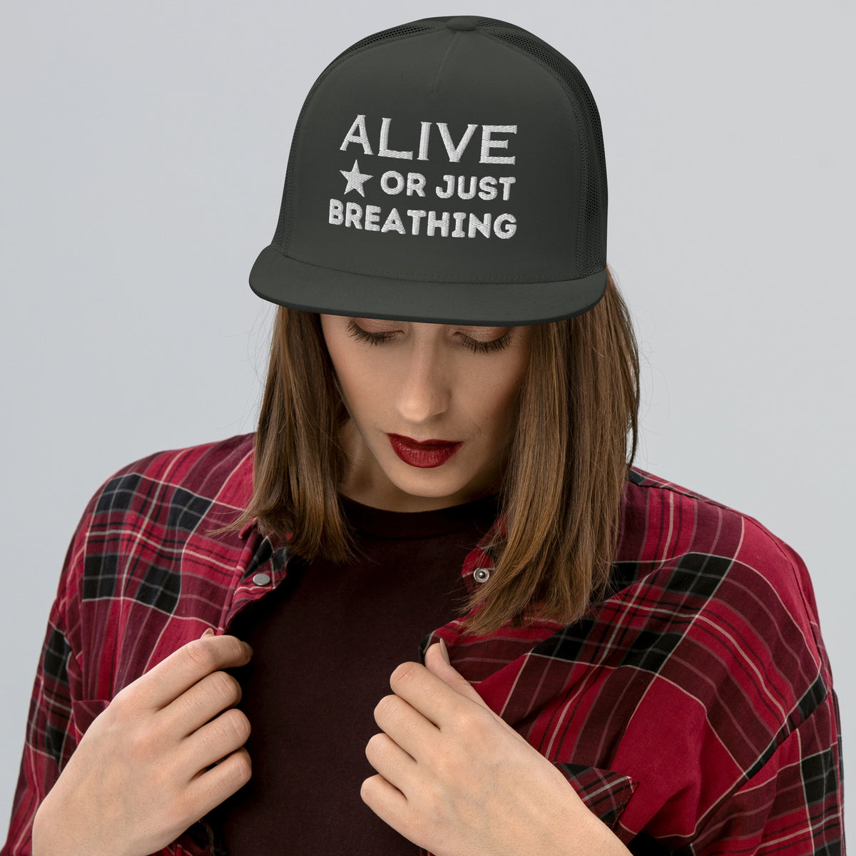 Stellar Reflections - Alive or Just Breathing Trucker Cap - Charcoal -